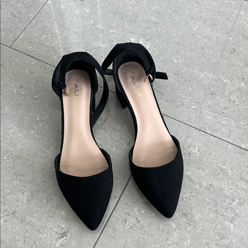 Aldo Low Block Heel Black Pump in Black Suede